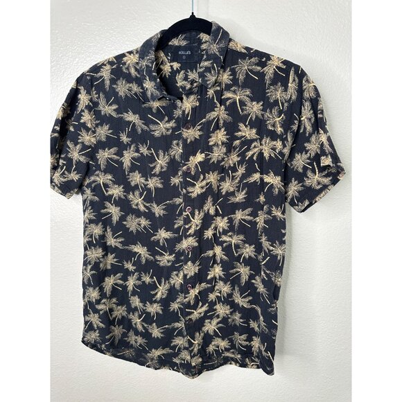 Rollas Mens Black Palm Tree Shirt Small short sleeve button up cotton collared - Picture 1 of 6